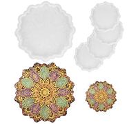 ResinWorld Lot de 5 moules en résine pour dessous de verre mandala, moules en silicone brillant pour résine époxy, moule en silicone mandala pour la fabrication de résine artisanale