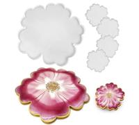 RESINWORLD Lot de moules en résine pour dessous de verre - 1 grand moule à motif floral de 34 cm + 4 moules en silicone de 10,2 cm (sans motifs sur le moule)