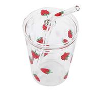 Résisant à la Chaleur Clear Strawberry Match Juice Juice Bounk Welting Glass Tasse avec Couvercle de Paille Verre Borosilicate 300 Ml pour Voyages de Bureau à Domicile