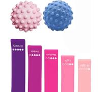 Resistance Bands Set Of 5 + 2 Fascia Balls-5 Pack Premium Latex Resistance Bands For Muscle Building,Yoga,Pilates And Rehabilitation