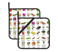 Résistant à la chaleur Présentation de divers ensembles de maniques d'impression de légumes - Coussinets chauffants carrés pour la cuisson, les grillades, les barbecues et la cuisine