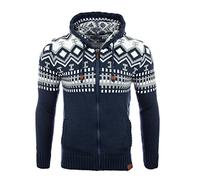 Reslad Pull d'hiver en gros tricot norvégien pour homme avec capuche RS-3104, bleu, L