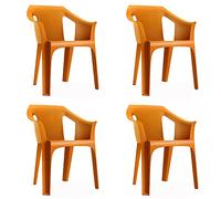 RESOL Cool Set 4 chaises de Jardin avec accoudoirs, empilable | Fauteuil Design Moderne, léger et Durable, Filtre Solaire UV | pour Patio, Balcon ou terrasse, Salle à Manger extérieure - Orange