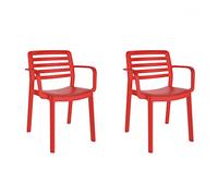 resol grupo GARBAR Wind Lot de 2 chaises avec accoudoirs pour intérieur, extérieur, Jardin, terrasse, Balcon, Salon, Cuisine, Salle à Manger Design léger, empilable Rouge
