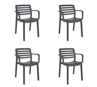 resol grupo Wind Chaise intérieure, extérieure | Jardin, terrasse, Balcon, Salon, Cuisine, Salle à Manger | Design, léger, empilable, Plastique, Gris foncé, Set de 4 unidades