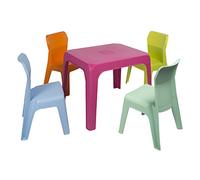 Resol Jan Set pour Enfant 1 intérieur, extérieur, Jardin, Table Fuchsia + 4 chaises Aquamint/Orange/Lime/Bleu