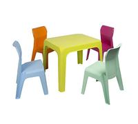 Resol Jan Set pour Enfant 1 intérieur, extérieur, Jardin, Table Lima + 4 chaises Fuchsia/Aquamint/Orange/Bleu