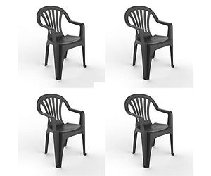 Resol New Pals Set 4 chaises en Plastique avec accoudoirs, léger et empilable. Fauteuil pour l'événement extérieur ou intérieur | Jardin et terrasse | Facile d'entretien et Filtre UV - Anthracite