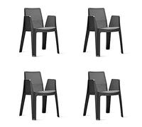 RESOL Play Set 4 chaises de Jardin avec accoudoirs, empilable | Fauteuil Design Moderne, léger et Durable, Filtre Solaire UV | pour Patio, Balcon ou terrasse, Salle à Manger extérieure - Gris Foncé