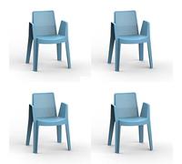 RESOL Play Set 4 chaises de Jardin avec accoudoirs, empilable | Fauteuil Design Moderne, léger et Durable, Filtre Solaire UV | pour Patio, Balcon ou terrasse, Salle à Manger extérieure - Bleu Rétro