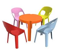 RESOL Rita Set 1 Table et 4 chaises pour Enfants | en Plastique pour intérieur/extérieur, Empilables et très Facile Nettoyage et Entretien | Table Orange + 4 chaises Rouge/Rose/Bleu/Citron