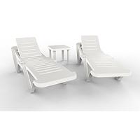 RESOL Set 2 chaises Longues Master et 1 Table auxiliaire Andorra | Chaises Longues empilables avec roulettes, Dossier réglable | Meubles de Jardin Extérieur | Couleur Blanc
