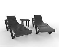 RESOL Set 2 chaises Longues Master et 1 Table auxiliaire Andorra | Chaises Longues empilables avec roulettes, Dossier réglable | Meubles de Jardin Extérieur | Couleur Anthracite