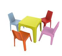 RESOL Set Julieta: Table et 4 chaises pour Enfants. Meubles pour Enfants pour extérieur ou intérieur. pour Jardin, Patio, Balcon ou terrasse - 1 Table Citron + 4 chaises Rouge/Rose/Bleu/Orange