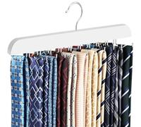 RESOVO Cintre à cravate amélioré avec 20 crochets métalliques pliables, organisateur de cravate pour homme - Cintre en bois pour cravate et ceinture de grande capacité pour placard - Blanc