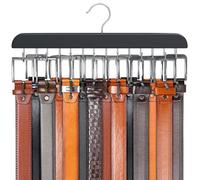 Resovo Cintre de ceinture pour placard max 42 ceintures, support de ceinture en bois robuste avec 14 crochets, organisateur de ceinture pour organisateurs de placards et rangement - Noir 1 lot