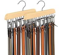 Resovo Cintre de ceinture pour placard, porte-ceinture en bois robuste, accessoires de placard avec 14 crochets, organiseur de ceinture pour organiseurs de placard et rangement maximum de 42 ceintures