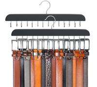 Resovo Lot de 2 cintres pour placard Max 42 ceintures, organisateur de ceinture, accessoires de placard avec 14 crochets, porte-ceinture en bois robuste pour organiseurs de placards et rangement -