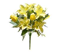 RESOYE Lot de 2 tulipes artificielles jaunes pour cimetière, 39 cm en soie, décorations funéraires, bouquet de tulipes pour tombe en extérieur