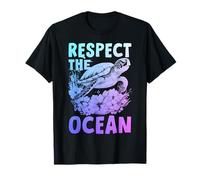 Respect The Ocean Sea Turtle Surfer Plongée Fleurs T-Shirt