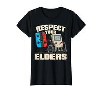 Respect Your Elders Funny 80s Gaming Controller Retro Gamer T-Shirt Graphique avec Valeur, Femme, Noir, S