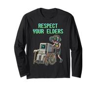 Respect Your Elders Retro Computer Gamer Boy Funny VR Gaming Manche Longue