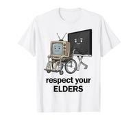 Respect Your Elders TV CRT rétro drôle TV Moderne T-Shirt Graphique avec Valeur, Homme, Blanc, S