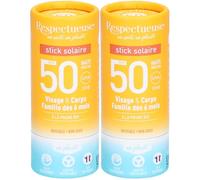 Respectueuse Stick Solaire SPF50 Crème Protection 2x18 g