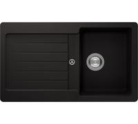 Respekta Austin Évier en granit massif, 86 x 50 cm, résistant à la chaleur, égouttoir incliné, montage encastré et encastré, 1 bac, pour meubles bas à partir de 45 cm de largeur, noir