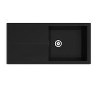 Respekta Évier en minéralite Cleveland en noir/Évier à encastrer à 1 bac de 100 x 50 cm/Évier adapté aux meubles sous évier d'une largeur de 60 cm et plus