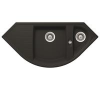 Respekta Évier en granit massif Arlington noir/évier encastré 1,5 bacs 110,5 x 52 cm/évier adapté aux meubles sous-évier à partir de 90 cm de largeur/fabrication allemande