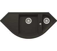 Respekta Évier en granit massif Arlington noir/évier encastré 1,5 bacs 110,5 x 52 cm/évier adapté aux meubles sous-évier à partir de 90 cm de largeur/fabrication allemande