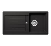 Respekta Évier en granit massif Atlanta noir mat / 1 bac Évier encastré 86 x 43,5 cm/Évier adapté aux meubles sous évier à partir de 45 cm de largeur