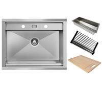 Respekta Évier encastrable en acier inoxydable California avec accessoires/Évier encastrable de 62 x 50 cm/Avec planche à découper, grille d'égouttage et bac à restes / 60 cm