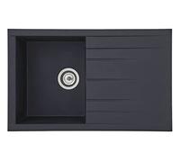 Respekta Évier Mineralite en noir/évier encastré à 1 cuve en 80 x 50 cm/évier adapté aux armoires de plus de 50 cm de large