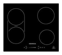 Respekta KM 6600IB-28 Plaque de cuisson à induction sans cadre, encastrable, avec 4 plaques, 9 niveaux de puissance, contrôle tactile, minuterie, sécurité enfant, 59 cm, noire