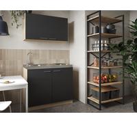 Respekta Miniküche Einbauküche Singleküche 100 cm Noir Chêne Sägerau