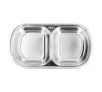 Respicefinem Assiette divisée en acier inoxydable Plat à sauce épaissi avec 3 grilles pour assaisonnement de marmite chaude servant des collations au camping et à la cantine (2 compartiments)