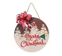 Respicefinem Christmas Welcome Sign Round Bow Designed Poplar Christmas Door Hanging Tag Ideal for Home Party Made of Wood with Full Color Veneer and Beautiful Plain Rope 300mm Dia