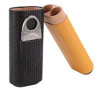 Respicefinem Étui à cigares en Cuir Noir en Bois de cèdre 2 Tubes Étui à cigares de Voyage Cave à cigares en Cuir avec Coupe-Cigare