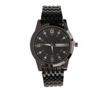 Respicefinem Hommes Squeleton montres en acier inoxydable analogique quartz lune phase homme montre pour hommes quartz jour date décontractée luxe lumineux mode robe montre avec allo, Noir, Bracelet