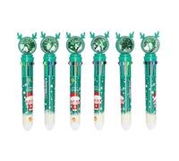 Respicefinem Lot de 6 stylos à bille sur le thème de Noël, 10 couleurs, rétractable à paillettes mignonnes pour papeterie scolaire et de bureau avec motif d'élan vert