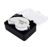 Respicefinem Loupe de Lecture 40X argentée Loupe de bijoutier en Verre Loupe éclairée avec Lampe LED Champ de Vision Clair Poignée Ergonomique antidérapante Trois lumières LED