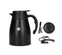 Respicefinem Pot chauffe-eau portable pour voiture 24 V 1200 ml avec base de bouilloire électrique en acier inoxydable pour voyage en camion Design noir mat (Qihang 24V1200ml livré avec une base noir