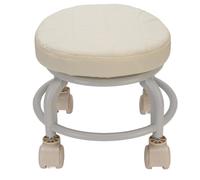 Respicefinem Tabouret Bas avec roulettes siège de poulie roulante Ronde en Cuir PU pour Garage Maison Bureau Magasin Beige