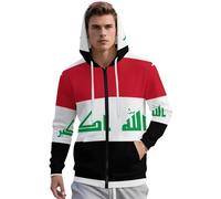 Respirant Chaleur Style Street Sweat Shirt Imprimé Irak Drapeau Capuche Double Zip Homme Confortable Large Grand Poche Avant Classique Versatile Léger Résiste Rétrécissement