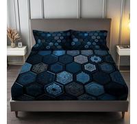 Respirant Drap-Housse 180 x 200 cm Atmosphère Étrange Géométrie Hexagones avec élastique Drap-Housse Microfibre Doux, Antidérapants Résistant aux Rides Parure de lit, Bleu