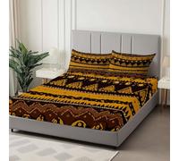 Respirant Drap-Housse 180 x 200 cm Imprimés Tribaux Africains avec élastique Drap-Housse Microfibre Doux, Antidérapants Résistant aux Rides Parure de lit, Jaune