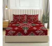 Respirant Microfibre Drap Housse 200 x 200 cm - Traditionnel Rayures Tribales Flèche Thème Motif Hypoallergénique Draps Housses, Rouge Doux Parure de Lit avec 2 Taies d'oreiller