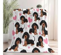 Respirante Couverture Polaire avec Dessin Animé Mignon Chien Amour Impression, Noir Rose Résistance à la Déchirure Couverture Polaire Confortable pour Garçons Et Filles Canapé Voyage - 100 x 130 cm